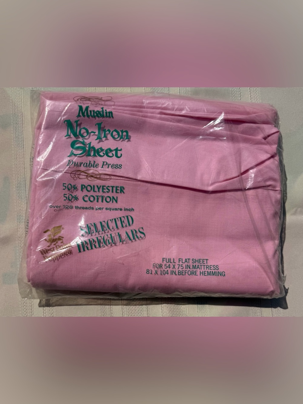 Vintage WestPoint Pepperell Pink Full Flat Sheet NOS Muslin No Iron USA 81x104